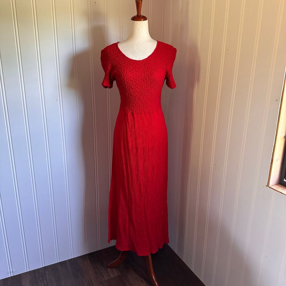 Vintage 90s Cottagecore Red Maxi Dress 3